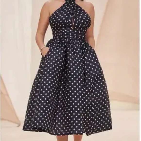 ZIMMERMANN High Tide Linen-Silk Halter Midi Dress Blue Polka Dot-Size 1 - Picture 2 of 5